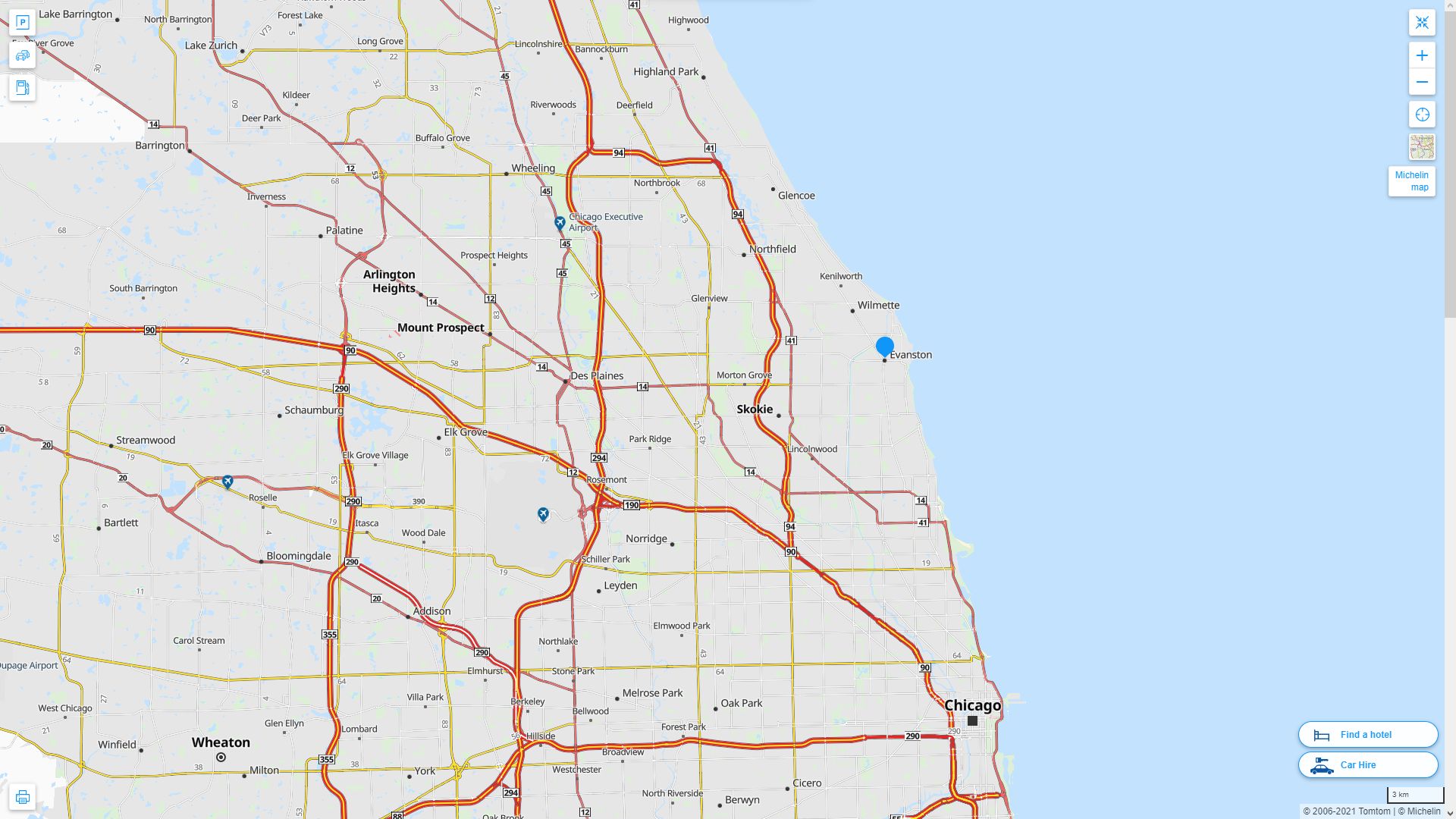 Evanston illinois Highway and Road Map